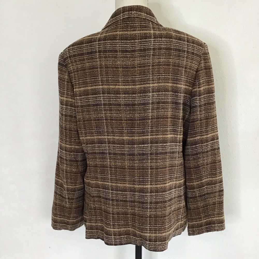 SAG HARBOR Vintage Women Brown Plaid Career Blazer, Size 14 - Picture 3 of 13